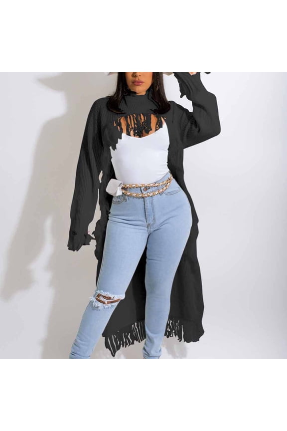 Women's Fringe Sweaters Open Front Pullover Cardigans Stylish Long Sleeve Casual Long Cardigan