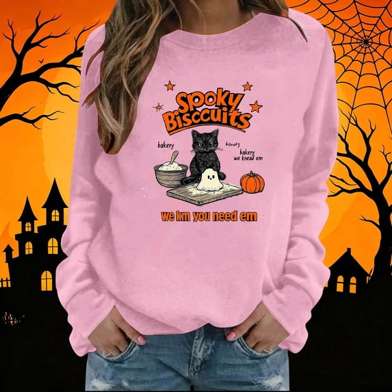 NSLGXD Women's Halloween Sweatshirts Cute Ghost Graphic Pullovers Vintage Fall Crewneck Long Sleeve Sweat Tops Halloween Costumes S-2XL