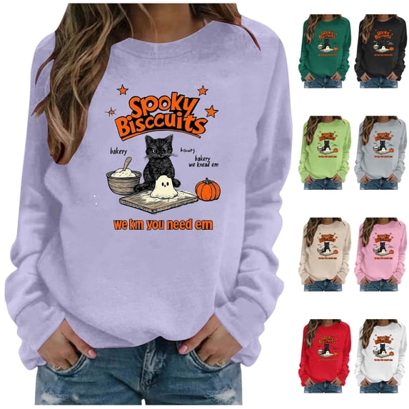 NSLGXD Women's Halloween Sweatshirts Cute Ghost Graphic Pullovers Vintage Fall Crewneck Long Sleeve Sweat Tops Halloween Costumes S-2XL