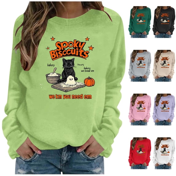 NSLGXD Women's Halloween Sweatshirts Cute Ghost Graphic Pullovers Vintage Fall Crewneck Long Sleeve Sweat Tops Halloween Costumes S-2XL