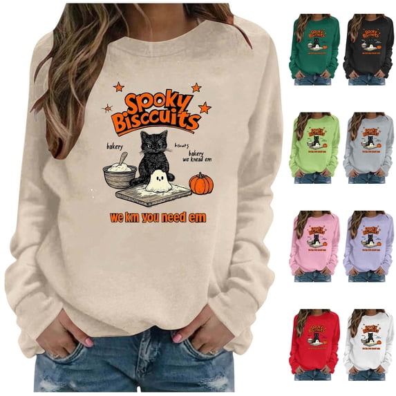 NSLGXD Women's Halloween Sweatshirts Cute Ghost Graphic Pullovers Vintage Fall Crewneck Long Sleeve Sweat Tops Halloween Costumes S-2XL