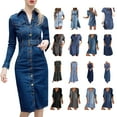 thumbnail image 1 of NSLGXD Women's Mini Denim Dresses Summer Casual Shirt Sun Dress Fashion Button V Neck 3/4 Sleeve Jean Dress with Pockets Blue XXXL, 1 of 9