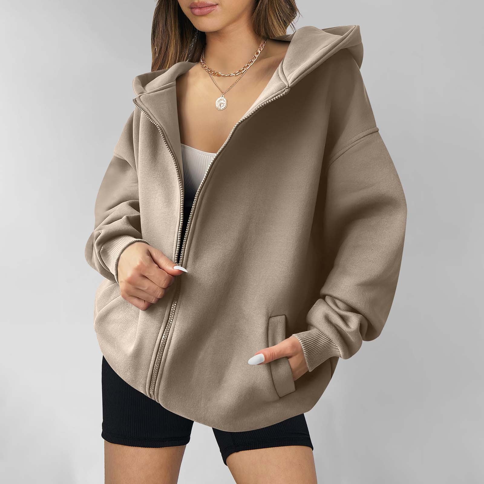 NSLGXD Women's Oversized Hoodies Winter Warm Zip Up Hooded