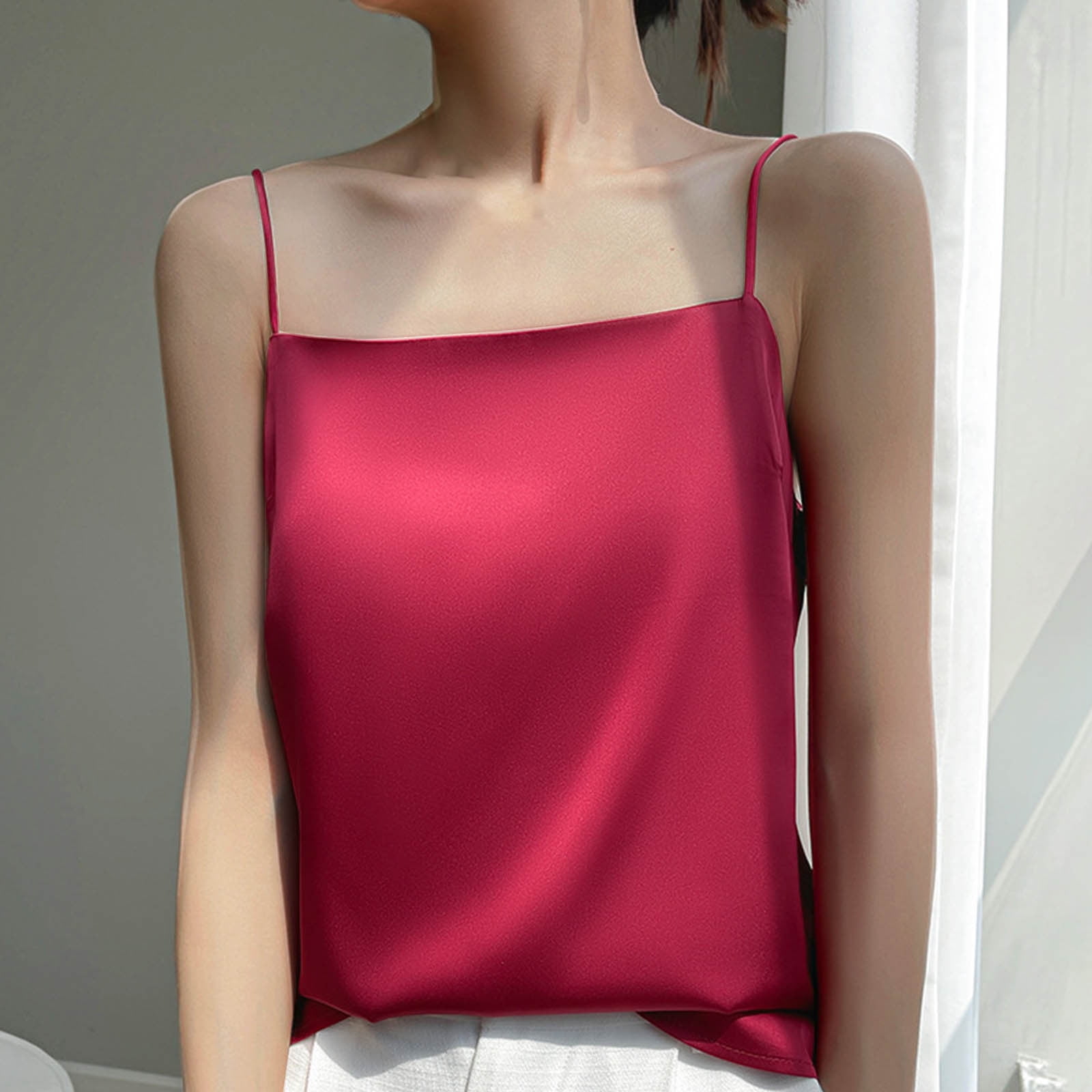 Wantschun Women's Silk Satin Camisole - V-Neck Adjustable Spaghetti Strap Tank Top