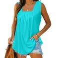thumbnail image 1 of NSLGXD Women's Sleeveless Shirt Trendy Pleats Square Neck Blouse Loose Casual Solid Color Tunic Summer Soft Stretchy Tops 2024, 1 of 6