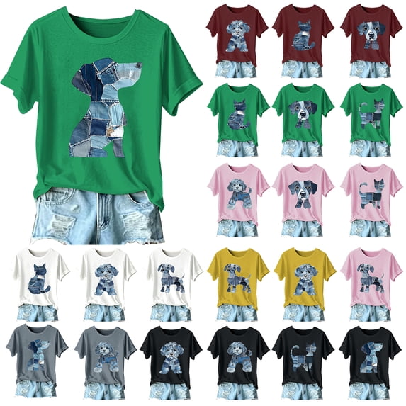 NSLGXD Women's T Shirts Casual Crew Neck Short Sleeve Blouses Boho Graphic Tees Flowy Elegant Tshirt Top S-2XL White Tees