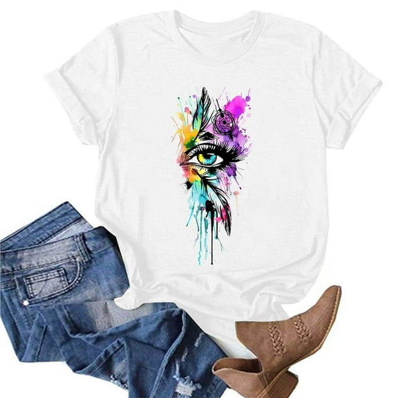 NSLGXD Women's T-Shirts Summer Short Sleeve Crew Neck Shirts Funny Graphic Tees Beach Casual Basic Tunic Tops Fashion Ladies Tee Shirts White S