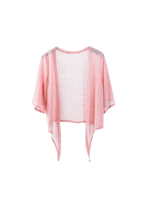 Women's Tie Front Shrug Short Sleeve Bolero Sheer Shrugs Lightweight Chiffon Knotted Cardigan Sweaters Classic Solid Color Short Shawl Tops