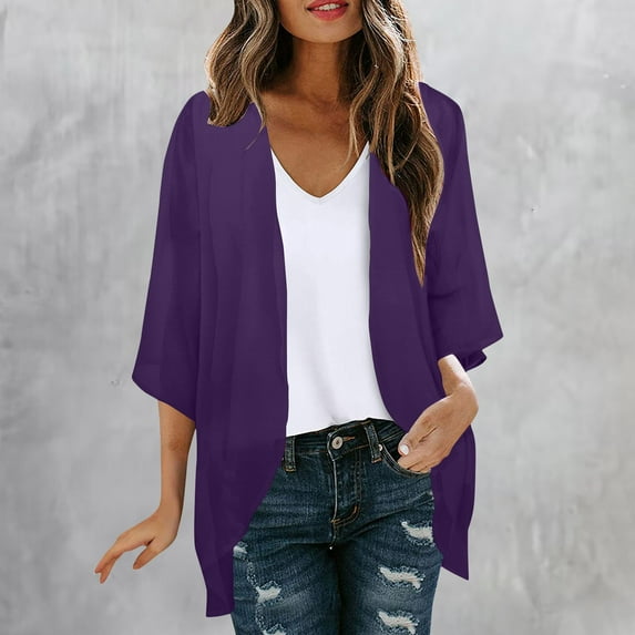 NSLGXD Womens 3/4 Sleeve Cardigans Top Trendy Solid Cardigan Tops Casual 3/4 Length Sleeve Boho Beach Swimwear Cover Up Tops Comfy Lightweight Sheer Capes 2025