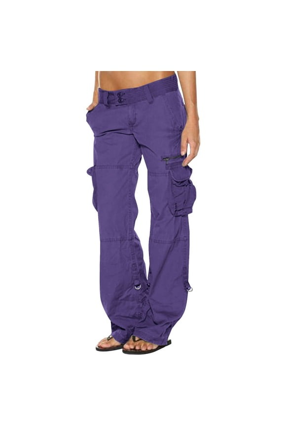 Womens Baggy Cargo Pants Y2K Clothing Multi Pocket Relaxed Fit Trousers Casual Low Waist Pants Straight Wide Leg Trousers Hiking Pants Purple XXL