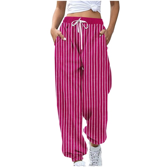 NSLGXD Womens Baggy Striped Joggers Elastic Waistband Relaxed Fit Casual Sweat Pants Athletic Jogging Track Bottoms with Pockets S-2XL