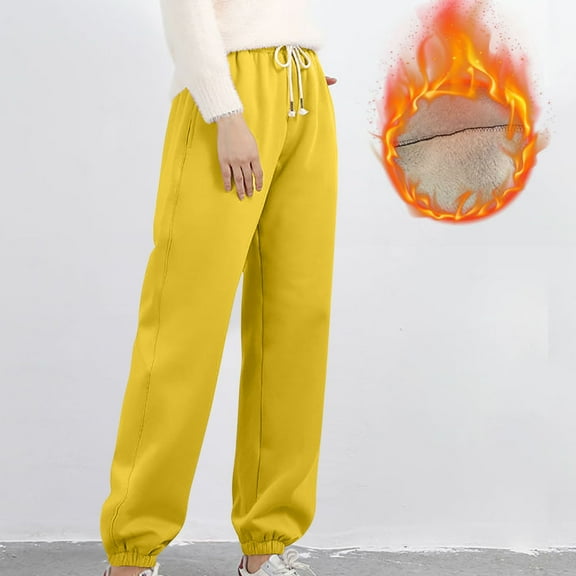 NSLGXD Womens Baggy Sweat Pants Drawstring High Waisted Elastic Fleece Lined Sweatpants for Teen Girls Lounge Joggers Gym Athletic Trousers with Pockets