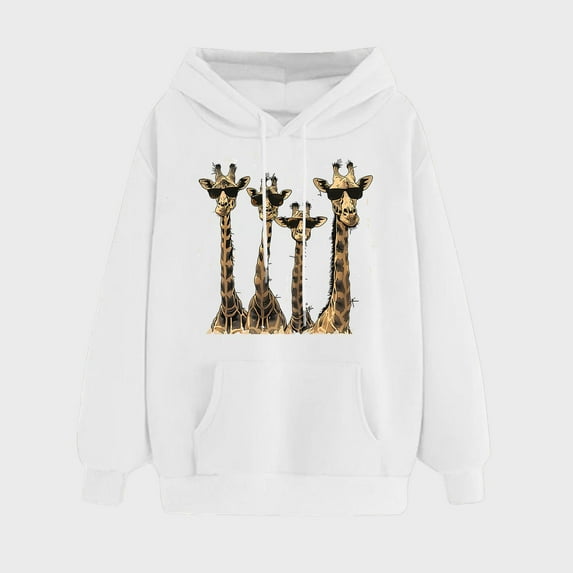 NSLGXD Womens Cute Giraffe Print Hoodies Loose Long Sleeve Solid Color Sweatshirts Fall Winter Comfortable Pullovers