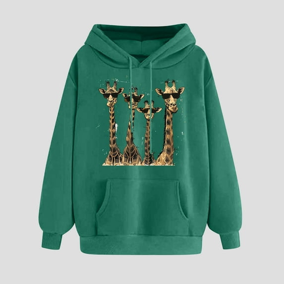 NSLGXD Womens Cute Giraffe Print Hoodies Loose Long Sleeve Solid Color Sweatshirts Fall Winter Comfortable Pullovers