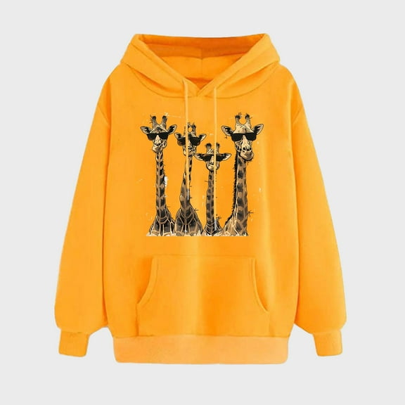 NSLGXD Womens Cute Giraffe Print Hoodies Loose Long Sleeve Solid Color Sweatshirts Fall Winter Comfortable Pullovers