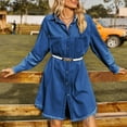 thumbnail image 1 of NSLGXD Womens Denim Dresses Midi Dress Casual Turndown Collar Button Down Long Sleeve Jean Dress Loose Fit Comfy Knee Length Dresses with Pockets, 1 of 6