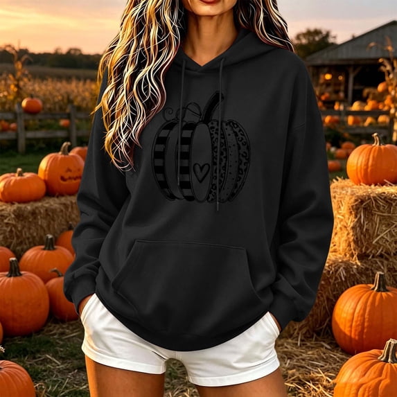 NSLGXD Womens Halloween Sweatshirts Cute Pumpkin Print Pullover Hoodies Trendy Work Long Sleeve Sweat Tops Halloween Clothes S-2XL