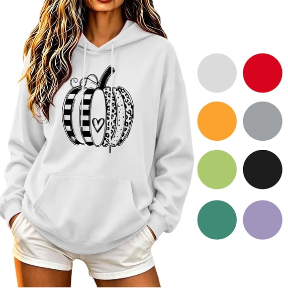 NSLGXD Womens Halloween Sweatshirts Cute Pumpkin Print Pullover Hoodies Trendy Work Long Sleeve Sweat Tops Halloween Clothes S-2XL