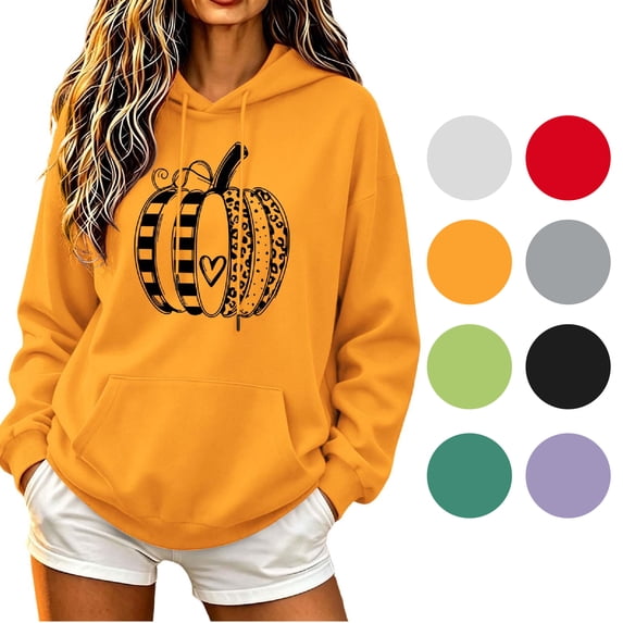 NSLGXD Womens Halloween Sweatshirts Cute Pumpkin Print Pullover Hoodies Trendy Work Long Sleeve Sweat Tops Halloween Clothes S-2XL