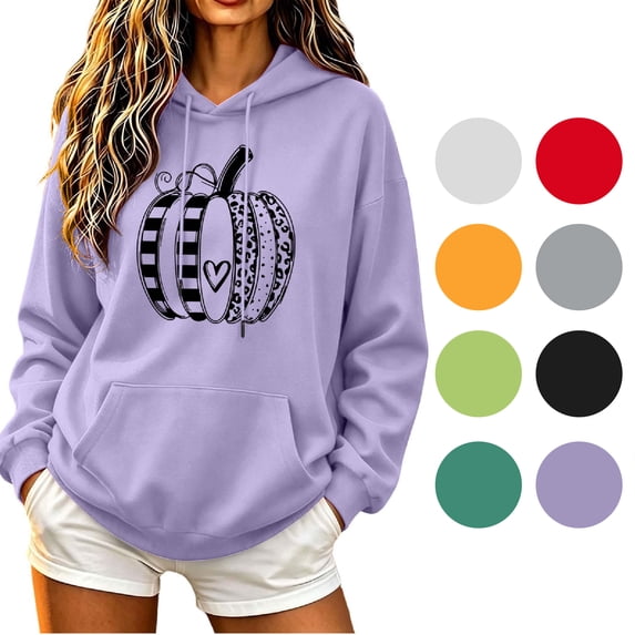 NSLGXD Womens Halloween Sweatshirts Cute Pumpkin Print Pullover Hoodies Trendy Work Long Sleeve Sweat Tops Halloween Clothes S-2XL