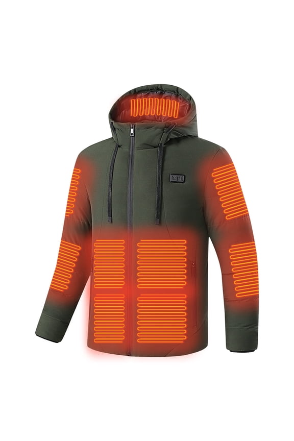 Womens Heated Hooded Jackets Plus Size Windproof Coldproof Warm Heating Coats 2-Control 15 Heating Zone Heated Jacket USB Port Heated Coat with Pockets