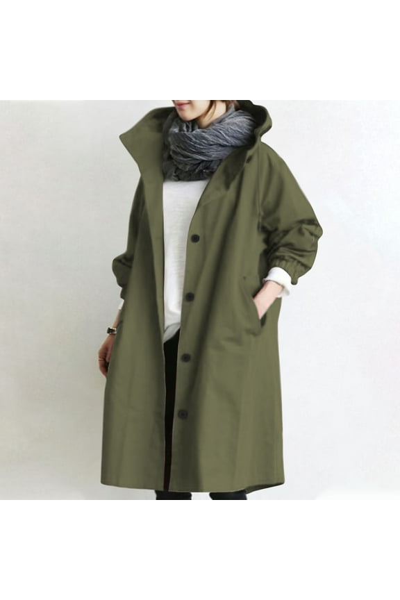 Womens Hooded Trench Coat Windproof Lightweight Plus Size Long Windbreaker Outdoor Travel Hiking Trench Coat