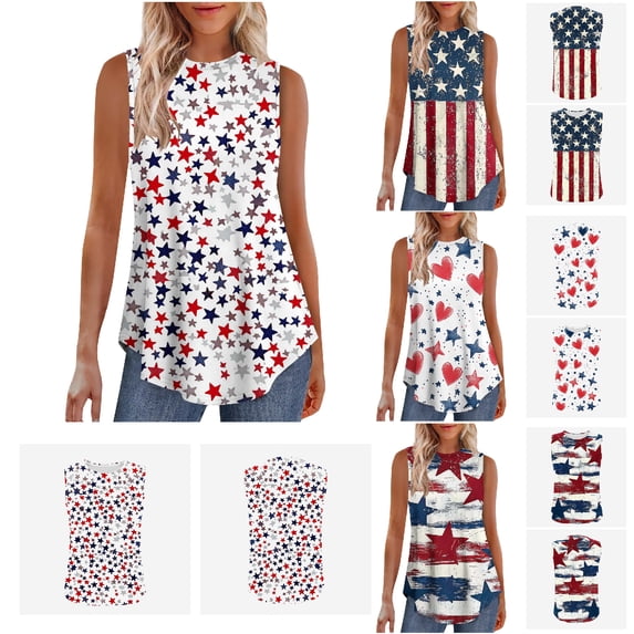 NSLGXD Womens Independence Day Tank Tops Summer Patriotic USA Flag Graphic Tees Loose Fit Sleeveless T Shirts Cami Flowy Round Neck Tanks S-2XL