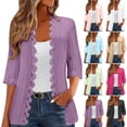 thumbnail image 1 of NSLGXD Womens Lightweight Kimono with Lace Trim 3/4 Sleeve Open Front Textured Cardigans Mid Length Casual Daily Summer Cover Ups S-2XL Purple Cardigans, 1 of 7