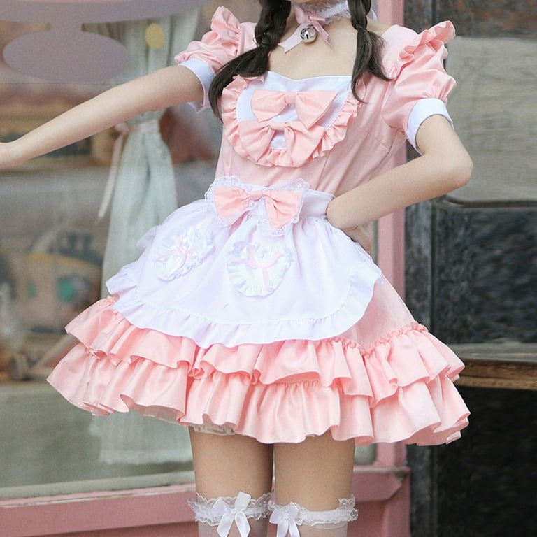 NSLGXD Womens Lolita Dresses Fashion Short Sleeve Plus Size Maid