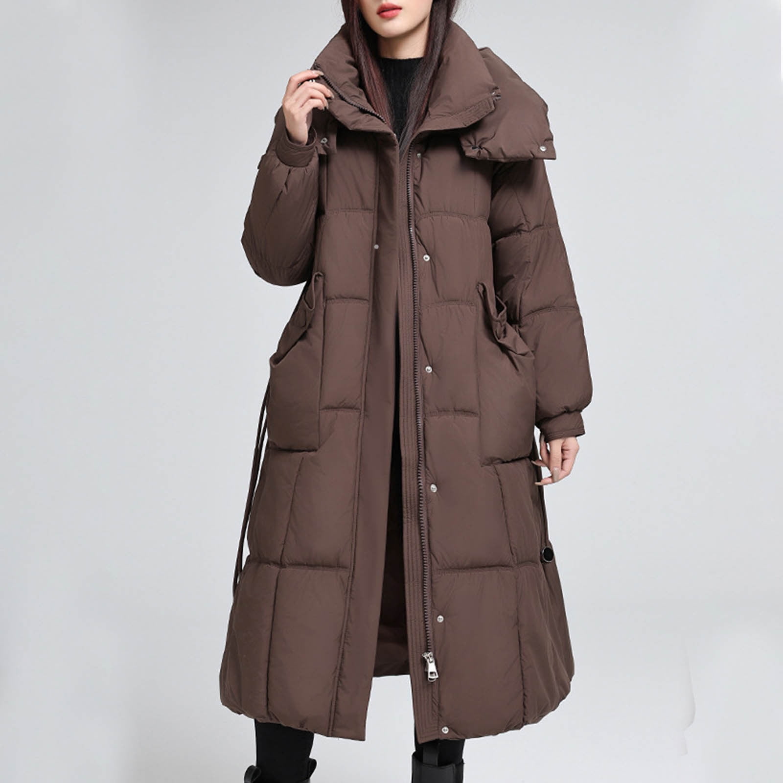 【BAON】Enconi Wool Quilted Hooded Half Coat Women's Hooded Long Cape Cloak, Wool Blend Sleeveless Winter