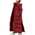 thumbnail image 1 of NSLGXD Womens Long Puffer Coat with Hood Maxi Length Full Zip Long Sleeve Quilted Padded Jackets Side Split Winter Warm Outerwear with Pockets Wine XXXL, 1 of 4