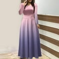 thumbnail image 1 of NSLGXD Womens Maxi Dress Gradient Print Long Sleeve A Line Long Dress Crewneck Stretch Pleated Wedding Guest Party Holiday Dress, 1 of 5