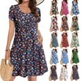 thumbnail image 1 of NSLGXD Womens Mini Tropical Dress Short Sleeve Leaf Print Hawaiian T-Shirt Dress Flowy A Line Vacation Beach Summer Dresses with Pockets Multicolor Dress,Size S-2XL, 1 of 9