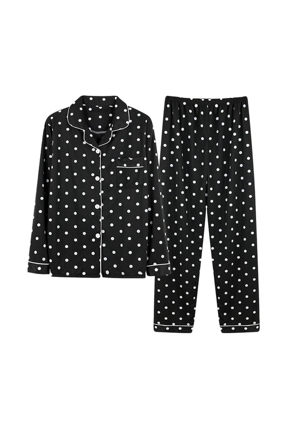Womens Pajamas Sets Trendy Polka Dot Print Pjs Two Piece Sets Long Sleeve Lapel Button Down Shirts and Elastic Waist Trousers Sleepwear Soft Loungewear Sets