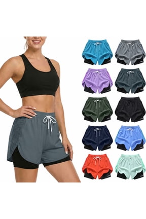 Womens Quick Dry Athletic Shorts 2-in-1 Running Shorts with Liner Lightweight Workout Shorts with Side Pockets Dark Gray Shorts XS-2XL
