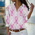 thumbnail image 1 of NSLGXD Womens Ribbon Print Shirts Pink October Breast Cancer Awareness Long Sleeve Shirt Casual Button Down Lapel Loose Fit Work Shirts, 1 of 5