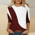 thumbnail image 1 of NSLGXD Womens T-Shirts 3/4 Length Sleeve Round Neck Shirts Color Block Fashion Tops Lightweight Comfy Blouses Three Quarter Sleeve Shirts for Women, 1 of 4