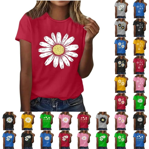 NSLGXD Womens T-Shirts Graphic Tees Short Sleeve Crew Neck Sunflower Shirts Vintage Flower Graphic Tees Shirts Tees Casual Shirt Tops