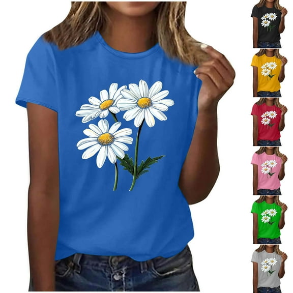 NSLGXD Womens T Shirts Short Sleeve Tees Sunflower Graphic Loose Summer Tops Casual Loose Fit Shirts Going Out Hiking Tops