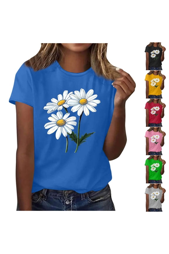Womens T Shirts Short Sleeve Tees Sunflower Graphic Loose Summer Tops Casual Loose Fit Shirts Going Out Hiking Tops