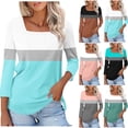 thumbnail image 1 of NSLGXD Womens T Shirts Summer Crew Neck 3/4 Sleeve Shirts Plus Size Color Block Graphic Tees Classic Vacation T Shirts S-5XL Green Tshirt, 1 of 9