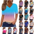 thumbnail image 1 of NSLGXD Womens T Shirts Summer V Neck Short Sleeve Shirts Fashion Gradient Graphic Tees Breathable Athletic T Shirts S-3XL Sky Blue Top, 1 of 8