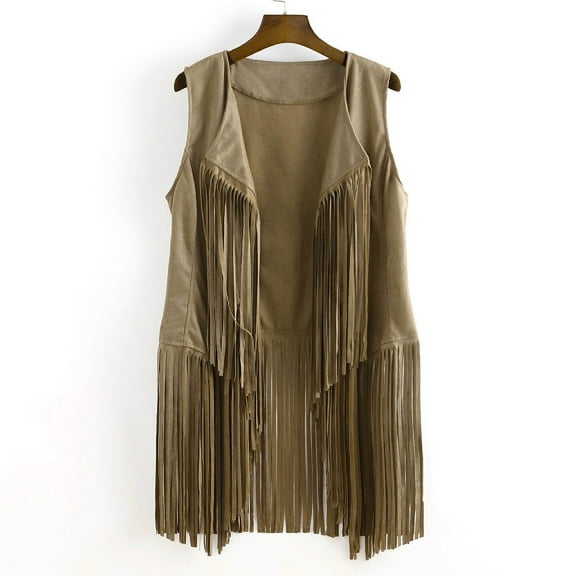 NSLGXD Womens Vintage Western Fringe Vest Tops Tassel Vest 70s Cowboy Hippie Faux Suede Sleeveless Open Front Cardigan Waistcoat Jacket Outwear Tops