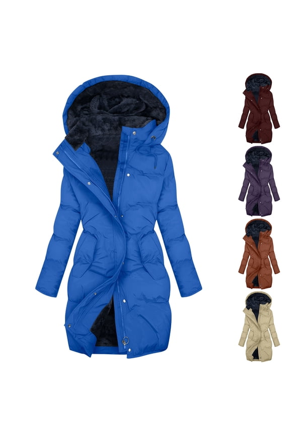Womens Winter Coats Fleece Lined Long Puffer Quilted Jackets with Hood Trendy Thicken Hooded Outerwear Bubble Coat with Fleece Trim Orange 4XL