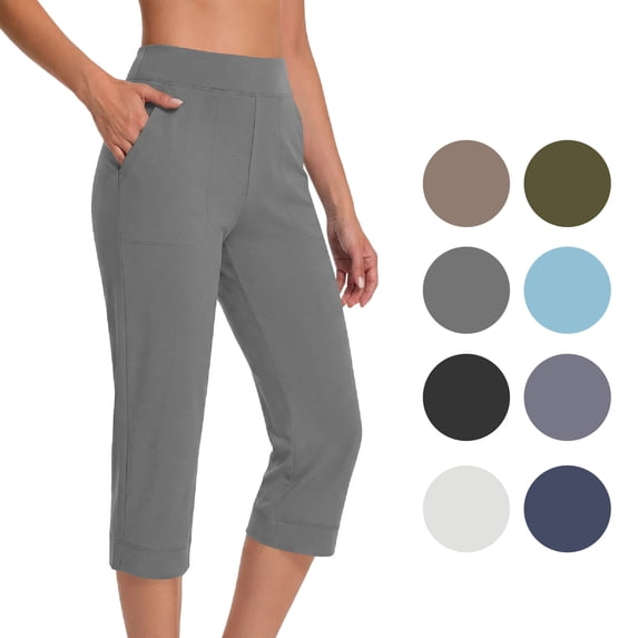 NSLGXD Womens Yoga Pants with Pockets Tummy Control Workout Athletic High Waisted Capris Stretch Slim Fit Cropped Pants S-2XL