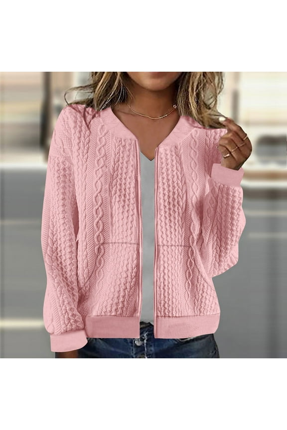 Womens Zip Up Cardigan Sweaters Long Sleeve Sweatshirt Fall Lightweight Jacket Loose Solid Athletic Tops with Pockets