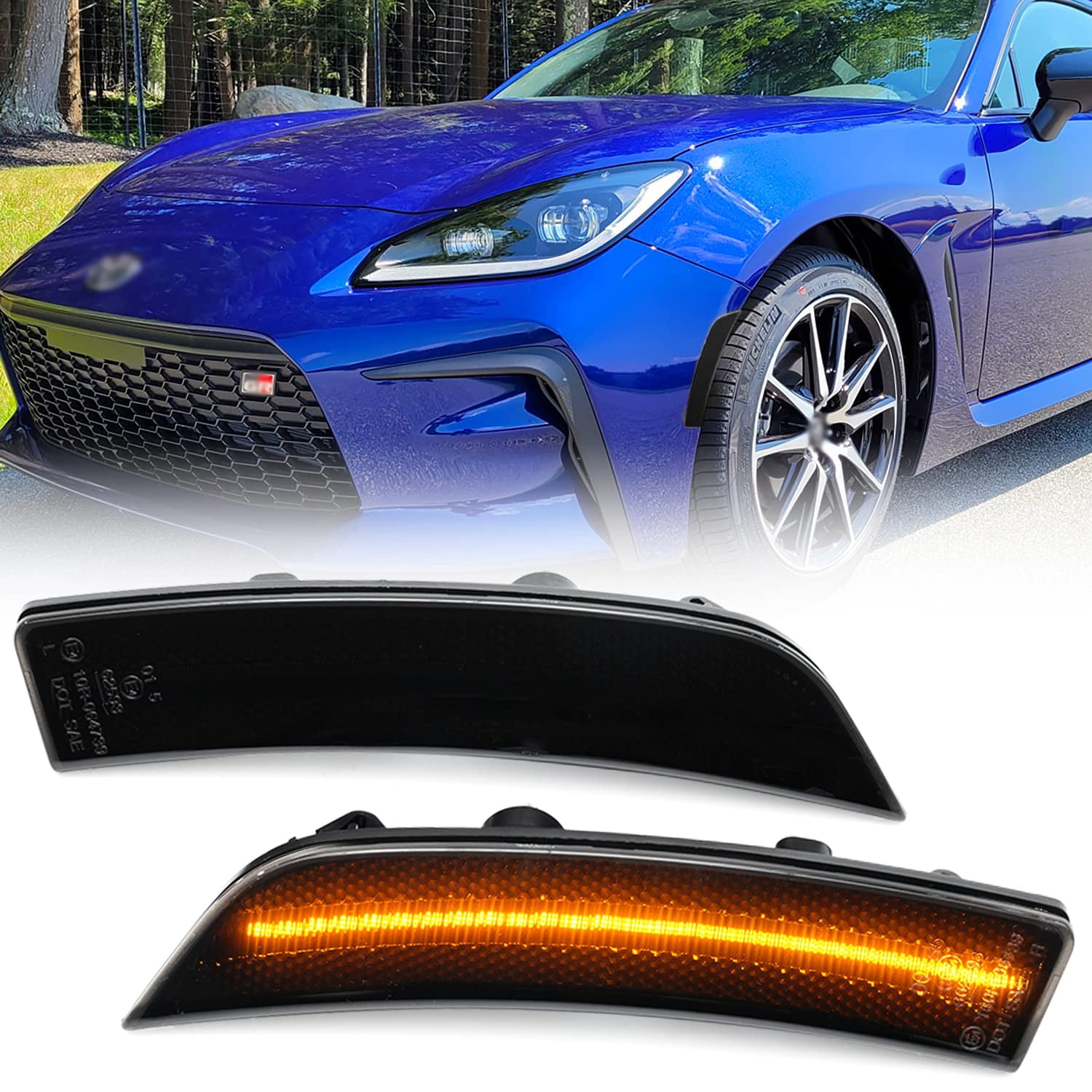 NJSBYL Amber LED Side Marker Lights For 2022-2023 Toyota GR86 / Subaru BRZ - Clear Lens, Plug & Play