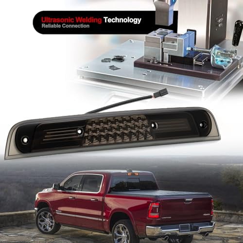 LED Third Brake Light For 2019-2024 RAM 1500 - Red/White, Clear Lens, CHMSL With Cargo Lamp