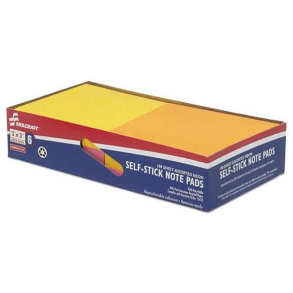 NSN 3 x 3 in. Unruled Self-Stick Note Pads  Assorted Neon Color