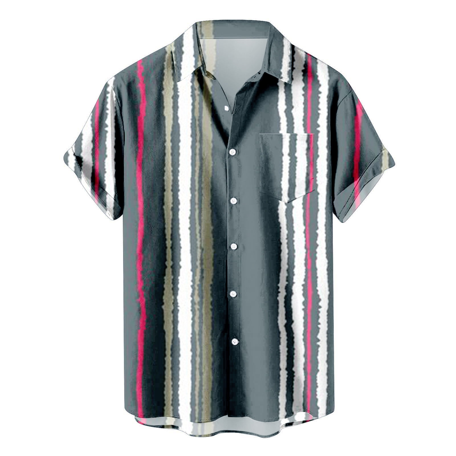 NSQFKALL Hawaiian Shirt for Men Fashion Stripe Short Sleeve Button Down